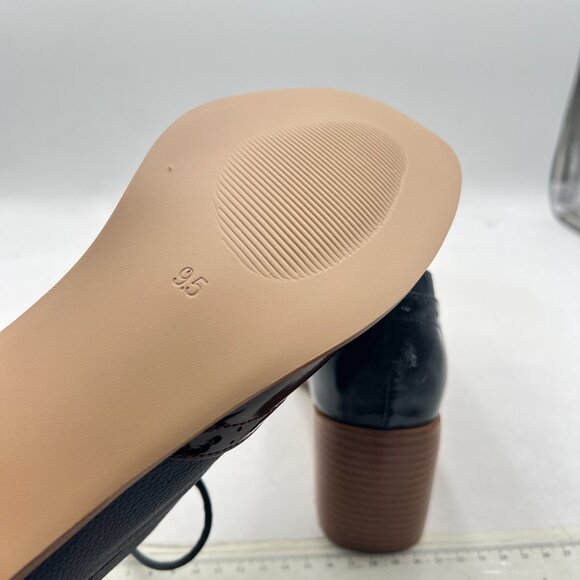 FOWT Blue Women's Perforated Lace-Up Oxfords Almond Toe Mid Chunky Heel Shoes - Picture 6 of 8